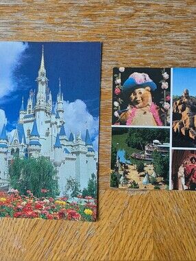 2 Vintage Walt Disney World Postcards Cinderella Castle & Frontierland. Unposted